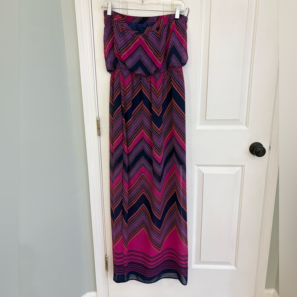 Express Pink and Navy Chevron Maxi Dress